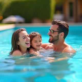 Happy family enjoying pool